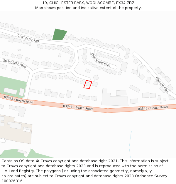 19, CHICHESTER PARK, WOOLACOMBE, EX34 7BZ: Location map and indicative extent of plot