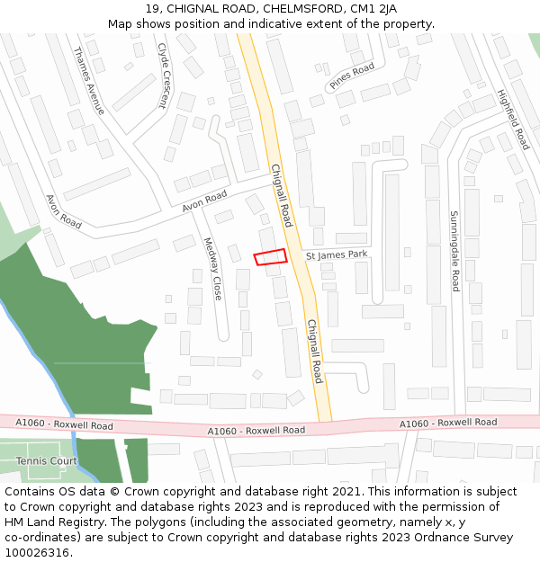 19, CHIGNAL ROAD, CHELMSFORD, CM1 2JA: Location map and indicative extent of plot