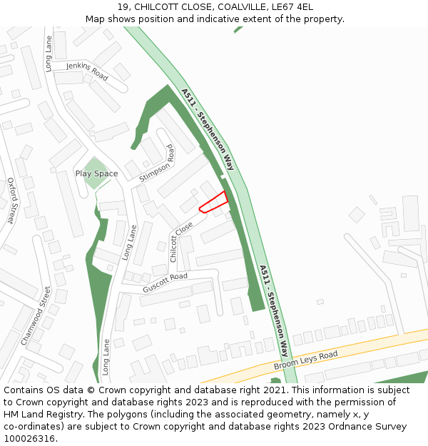 19, CHILCOTT CLOSE, COALVILLE, LE67 4EL: Location map and indicative extent of plot