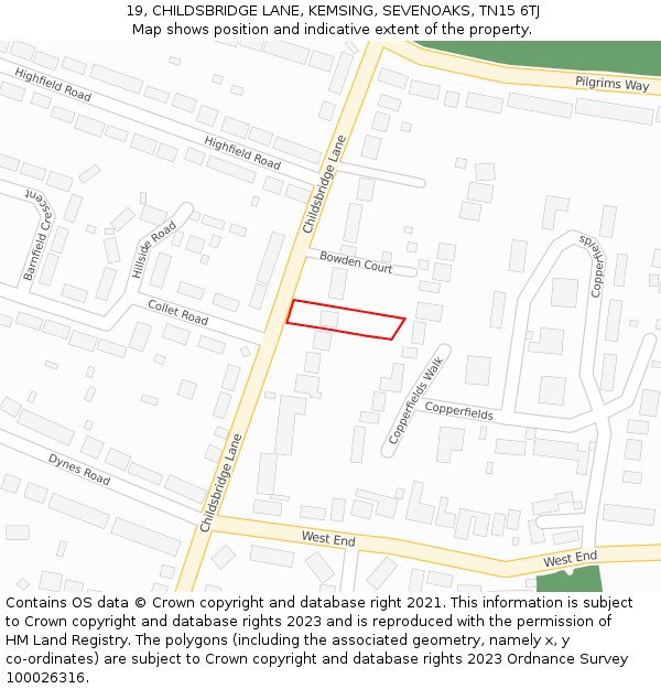 19, CHILDSBRIDGE LANE, KEMSING, SEVENOAKS, TN15 6TJ: Location map and indicative extent of plot