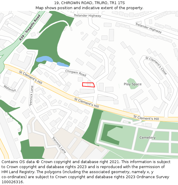 19, CHIRGWIN ROAD, TRURO, TR1 1TS: Location map and indicative extent of plot
