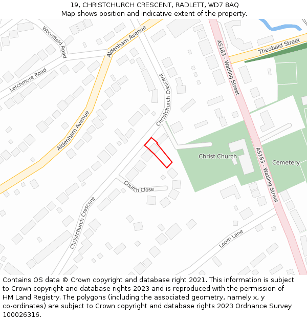 19, CHRISTCHURCH CRESCENT, RADLETT, WD7 8AQ: Location map and indicative extent of plot