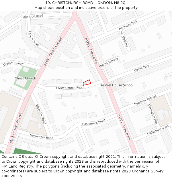 19, CHRISTCHURCH ROAD, LONDON, N8 9QL: Location map and indicative extent of plot