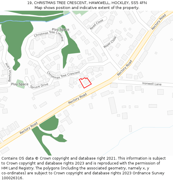 19, CHRISTMAS TREE CRESCENT, HAWKWELL, HOCKLEY, SS5 4FN: Location map and indicative extent of plot