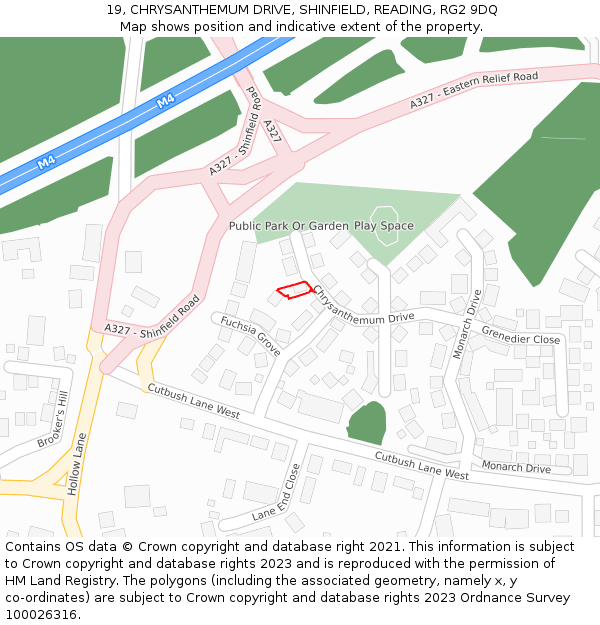 19, CHRYSANTHEMUM DRIVE, SHINFIELD, READING, RG2 9DQ: Location map and indicative extent of plot