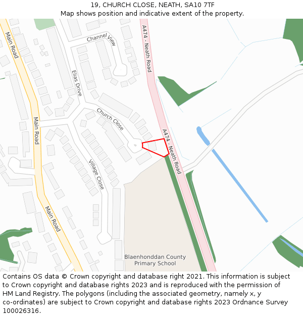 19, CHURCH CLOSE, NEATH, SA10 7TF: Location map and indicative extent of plot