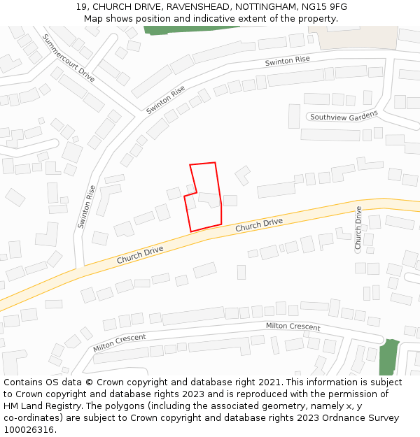 19, CHURCH DRIVE, RAVENSHEAD, NOTTINGHAM, NG15 9FG: Location map and indicative extent of plot