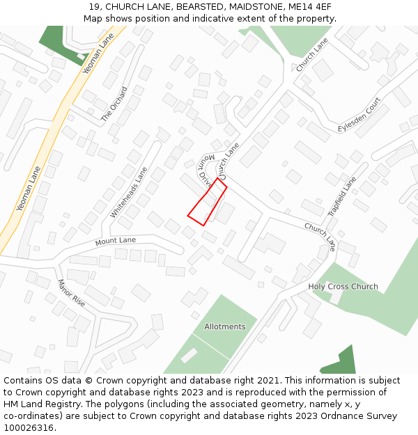 19, CHURCH LANE, BEARSTED, MAIDSTONE, ME14 4EF: Location map and indicative extent of plot