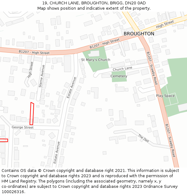 19, CHURCH LANE, BROUGHTON, BRIGG, DN20 0AD: Location map and indicative extent of plot