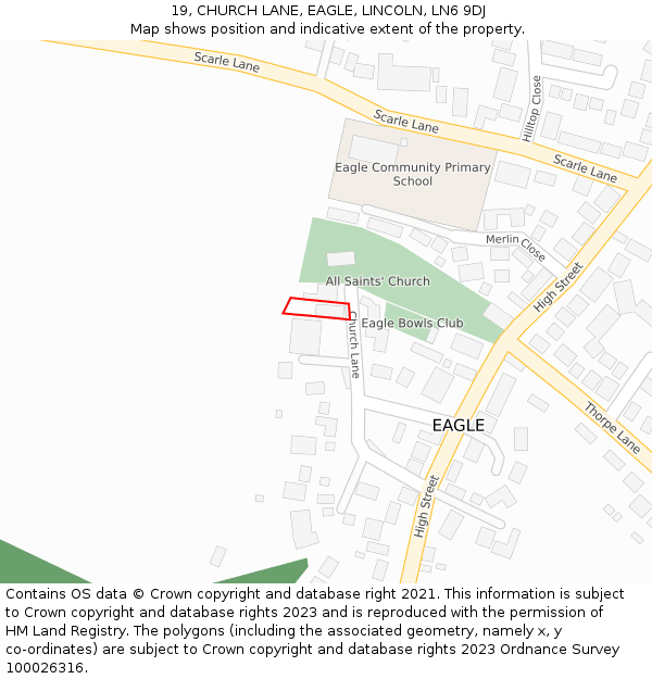 19, CHURCH LANE, EAGLE, LINCOLN, LN6 9DJ: Location map and indicative extent of plot