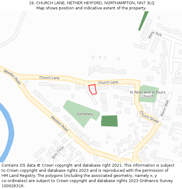 19, CHURCH LANE, NETHER HEYFORD, NORTHAMPTON, NN7 3LQ: Location map and indicative extent of plot