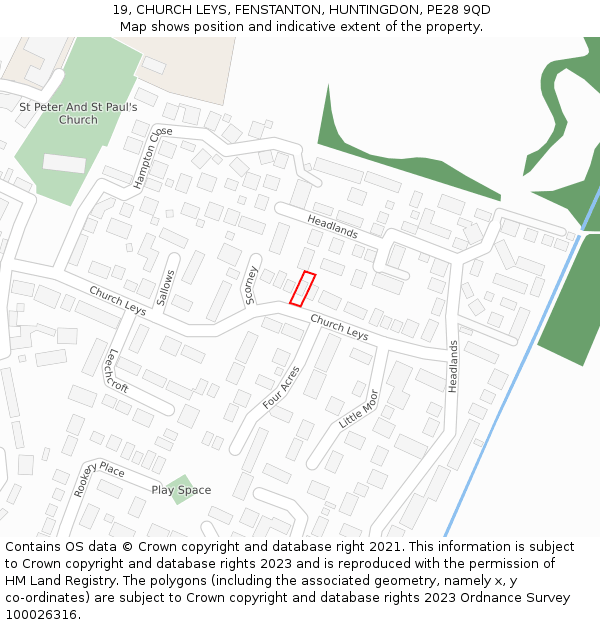 19, CHURCH LEYS, FENSTANTON, HUNTINGDON, PE28 9QD: Location map and indicative extent of plot