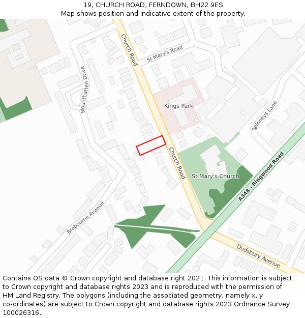 19, CHURCH ROAD, FERNDOWN, BH22 9ES: Location map and indicative extent of plot