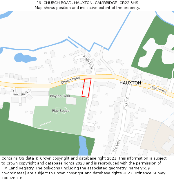 19, CHURCH ROAD, HAUXTON, CAMBRIDGE, CB22 5HS: Location map and indicative extent of plot