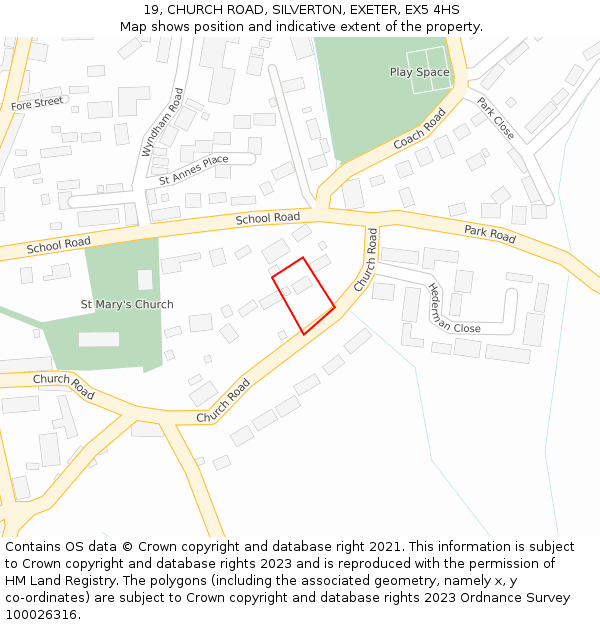 19, CHURCH ROAD, SILVERTON, EXETER, EX5 4HS: Location map and indicative extent of plot