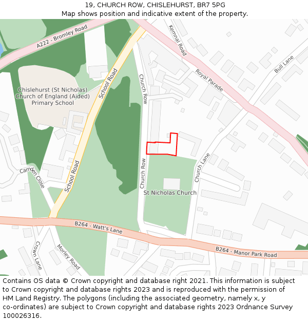 19, CHURCH ROW, CHISLEHURST, BR7 5PG: Location map and indicative extent of plot