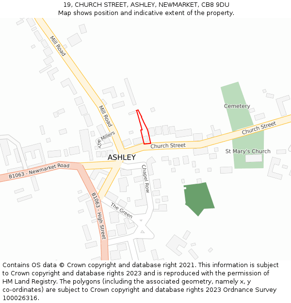 19, CHURCH STREET, ASHLEY, NEWMARKET, CB8 9DU: Location map and indicative extent of plot