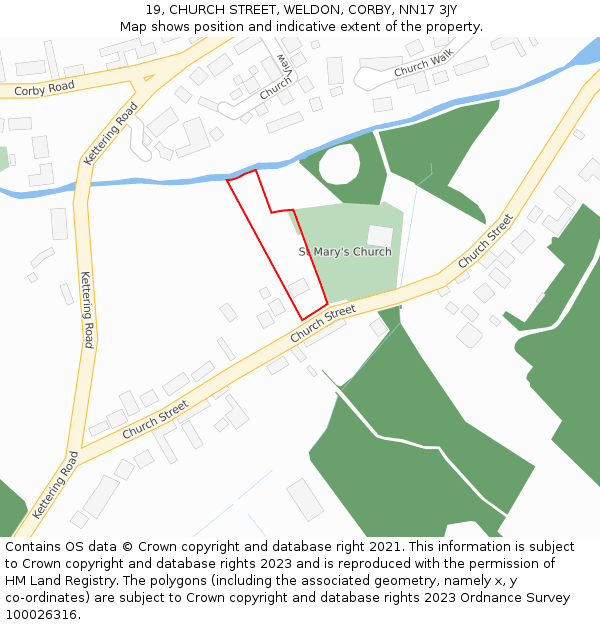 19, CHURCH STREET, WELDON, CORBY, NN17 3JY: Location map and indicative extent of plot