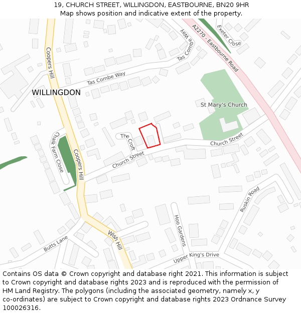 19, CHURCH STREET, WILLINGDON, EASTBOURNE, BN20 9HR: Location map and indicative extent of plot