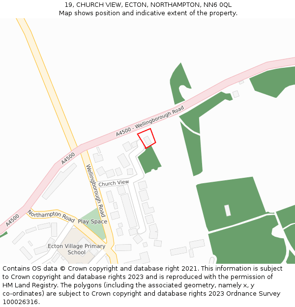 19, CHURCH VIEW, ECTON, NORTHAMPTON, NN6 0QL: Location map and indicative extent of plot