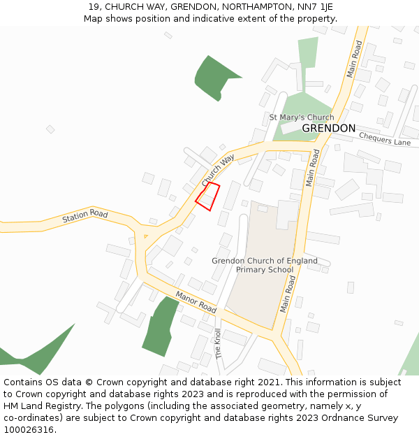 19, CHURCH WAY, GRENDON, NORTHAMPTON, NN7 1JE: Location map and indicative extent of plot
