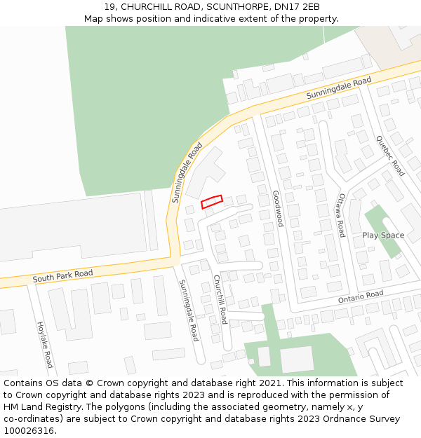 19, CHURCHILL ROAD, SCUNTHORPE, DN17 2EB: Location map and indicative extent of plot