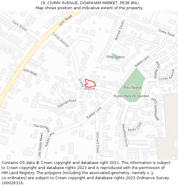 19, CIVRAY AVENUE, DOWNHAM MARKET, PE38 9NU: Location map and indicative extent of plot