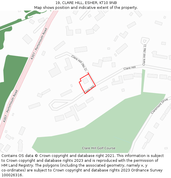 19, CLARE HILL, ESHER, KT10 9NB: Location map and indicative extent of plot