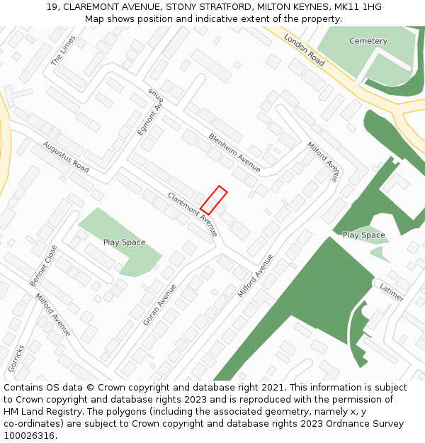 19, CLAREMONT AVENUE, STONY STRATFORD, MILTON KEYNES, MK11 1HG: Location map and indicative extent of plot