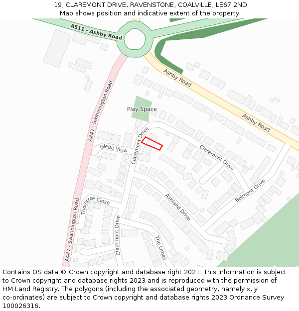 19, CLAREMONT DRIVE, RAVENSTONE, COALVILLE, LE67 2ND: Location map and indicative extent of plot