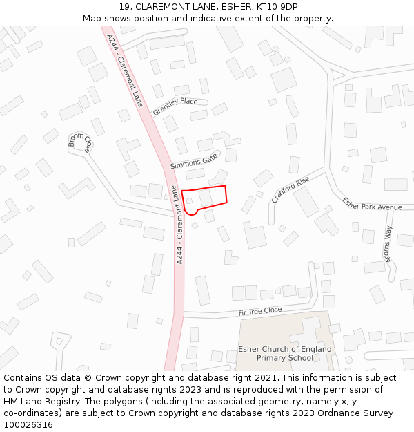 19, CLAREMONT LANE, ESHER, KT10 9DP: Location map and indicative extent of plot