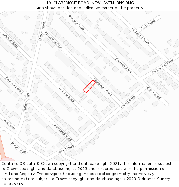 19, CLAREMONT ROAD, NEWHAVEN, BN9 0NG: Location map and indicative extent of plot