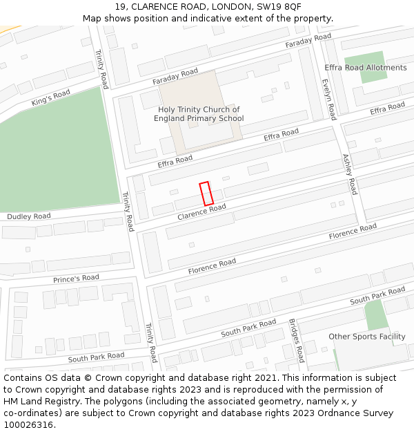 19, CLARENCE ROAD, LONDON, SW19 8QF: Location map and indicative extent of plot