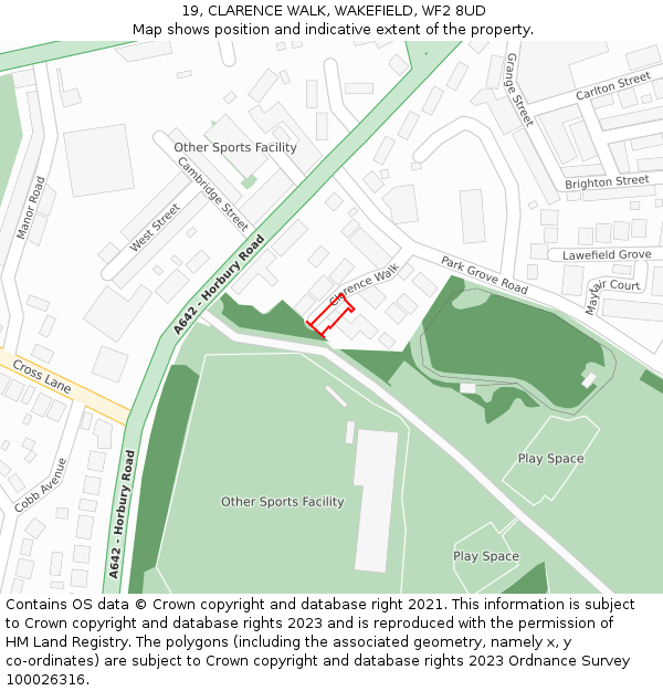 19, CLARENCE WALK, WAKEFIELD, WF2 8UD: Location map and indicative extent of plot