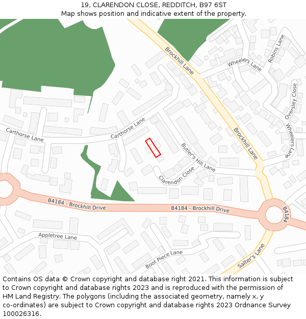 19, CLARENDON CLOSE, REDDITCH, B97 6ST: Location map and indicative extent of plot