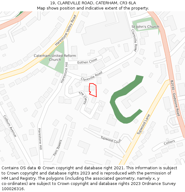 19, CLAREVILLE ROAD, CATERHAM, CR3 6LA: Location map and indicative extent of plot