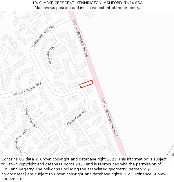 19, CLARKE CRESCENT, KENNINGTON, ASHFORD, TN24 9SA: Location map and indicative extent of plot