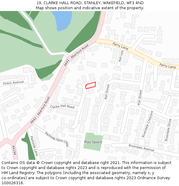 19, CLARKE HALL ROAD, STANLEY, WAKEFIELD, WF3 4ND: Location map and indicative extent of plot