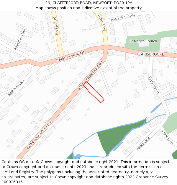 19, CLATTERFORD ROAD, NEWPORT, PO30 1PA: Location map and indicative extent of plot