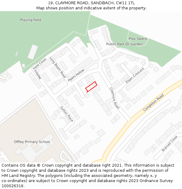 19, CLAYMORE ROAD, SANDBACH, CW11 1TL: Location map and indicative extent of plot