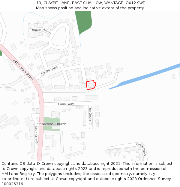 19, CLAYPIT LANE, EAST CHALLOW, WANTAGE, OX12 9WF: Location map and indicative extent of plot