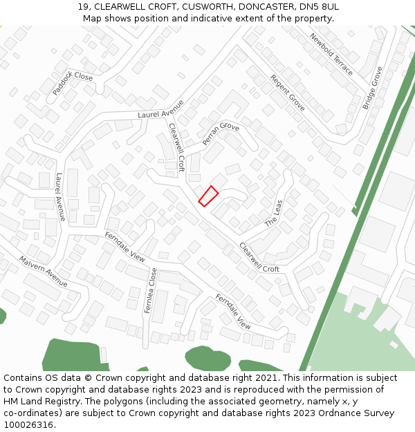19, CLEARWELL CROFT, CUSWORTH, DONCASTER, DN5 8UL: Location map and indicative extent of plot
