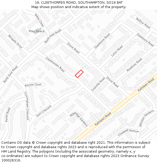 19, CLEETHORPES ROAD, SOUTHAMPTON, SO19 8AT: Location map and indicative extent of plot