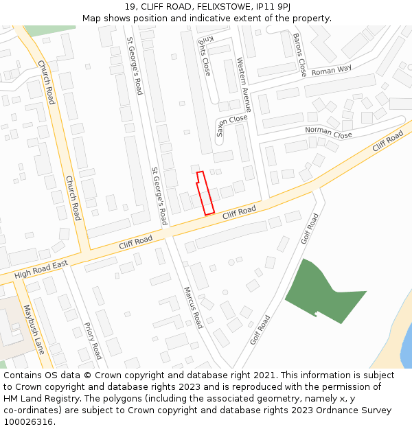 19, CLIFF ROAD, FELIXSTOWE, IP11 9PJ: Location map and indicative extent of plot