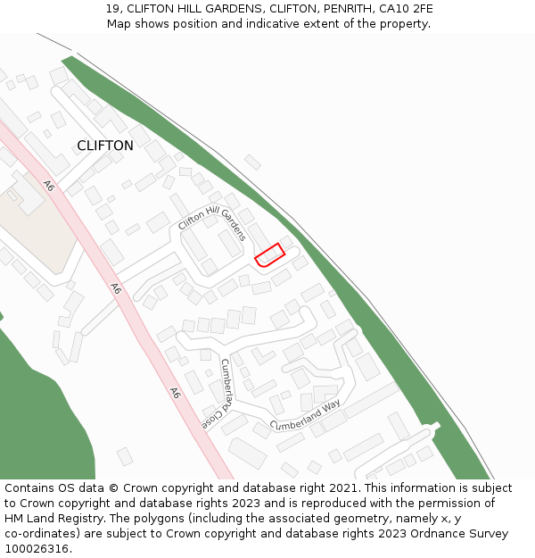 19, CLIFTON HILL GARDENS, CLIFTON, PENRITH, CA10 2FE: Location map and indicative extent of plot