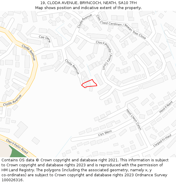 19, CLODA AVENUE, BRYNCOCH, NEATH, SA10 7FH: Location map and indicative extent of plot