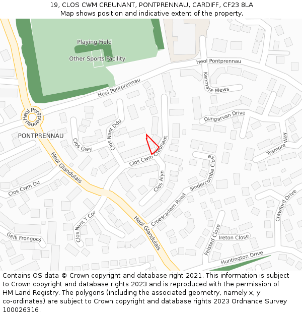 19, CLOS CWM CREUNANT, PONTPRENNAU, CARDIFF, CF23 8LA: Location map and indicative extent of plot