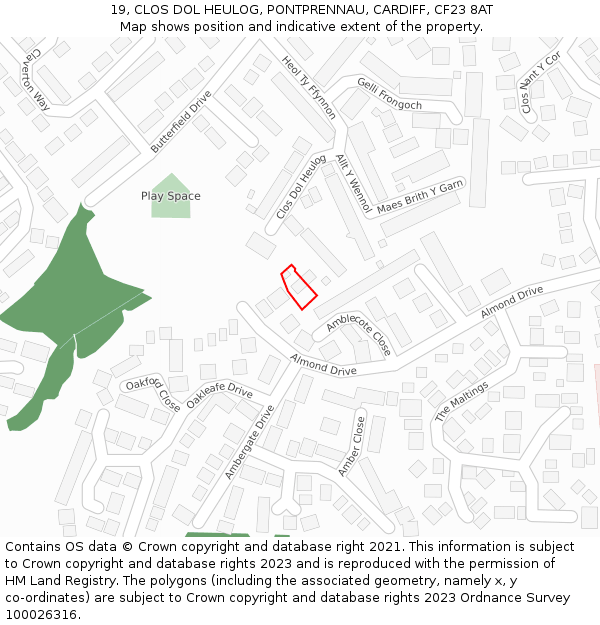 19, CLOS DOL HEULOG, PONTPRENNAU, CARDIFF, CF23 8AT: Location map and indicative extent of plot