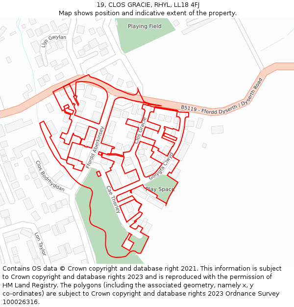 19, CLOS GRACIE, RHYL, LL18 4FJ: Location map and indicative extent of plot