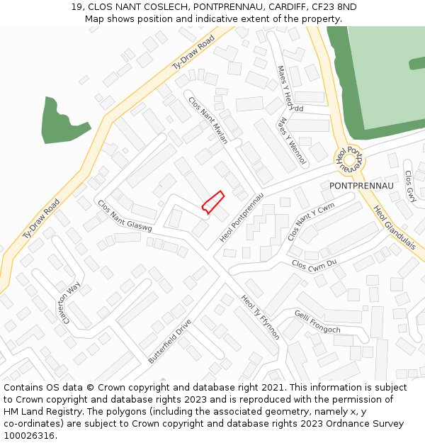 19, CLOS NANT COSLECH, PONTPRENNAU, CARDIFF, CF23 8ND: Location map and indicative extent of plot